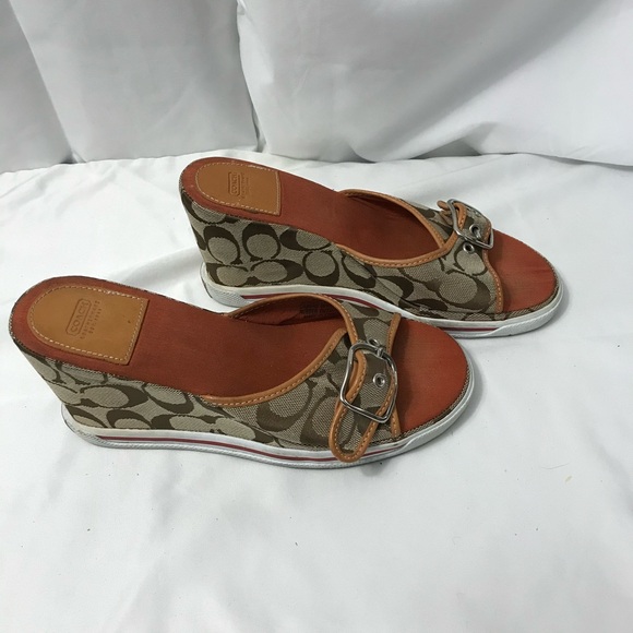 Coach Alyssa Women's Wedge Sandals in Brown Signature Canvas Size 8.5 EUC - Picture 3 of 7
